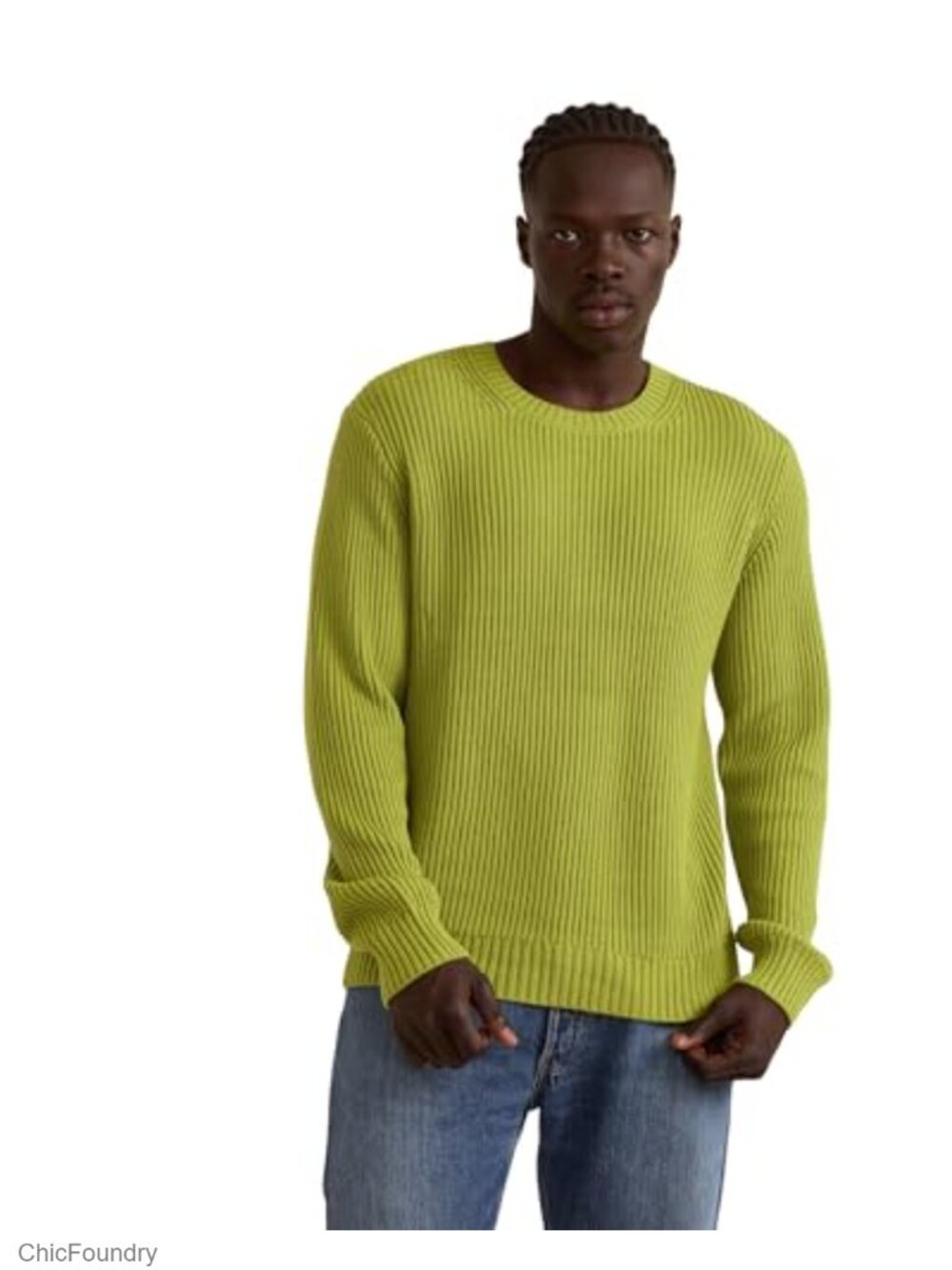 Men's Chunky Crewneck Sweater Organic Cotton Recycled Polyester Pullover